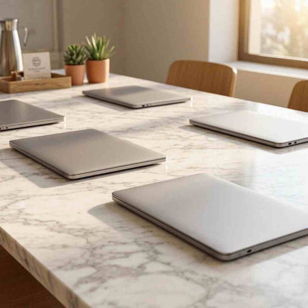 Laptops on the table in the office. Work from home concept.