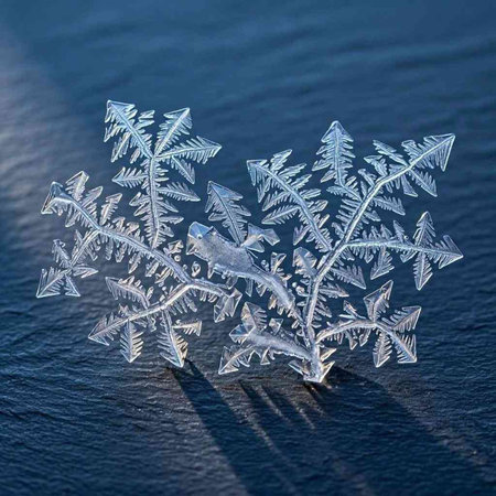 snowflakes on a dark blue background, close-up