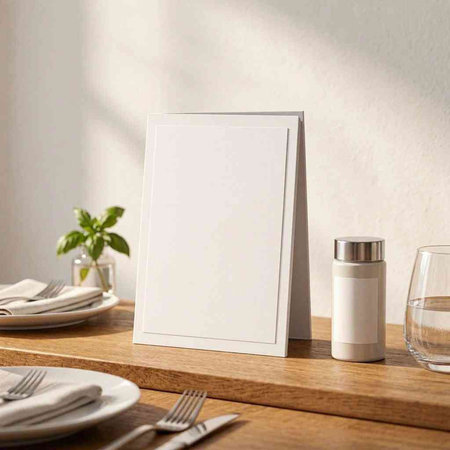 Blank paper sheet mockup on wooden table. 3d rendering