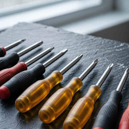 A set of screwdrivers on a black background. Copy space.