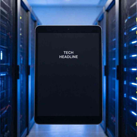 Tablet computer in a server room. 3d rendering mock up