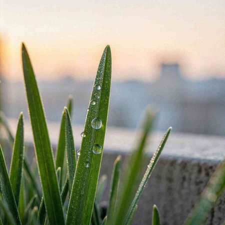 Water drops on green grass in the morning. Selective focus.