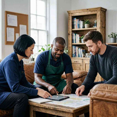 Group of diverse people working on a project together in a creative office
