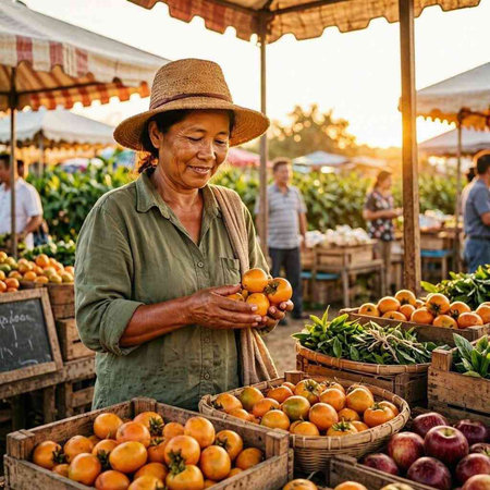 Portrait of a senior woman selling fruits at a farmers market.