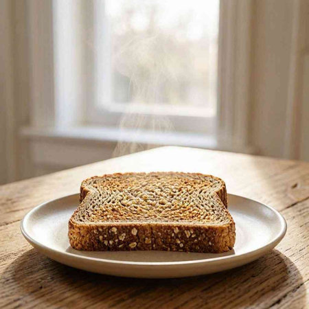 Sliced bread with sesame seeds on a white plate.