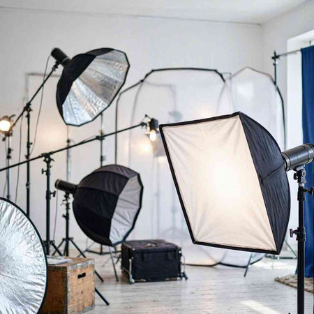 Photo studio with lighting equipment and equipment. Modern photo studio with equipment.