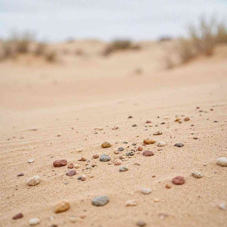 Pebbles on the sand dunes in the Sahara desert, Morocco