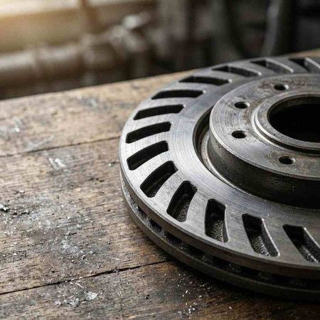 Close-up of metal bearing on a wooden table in a factory