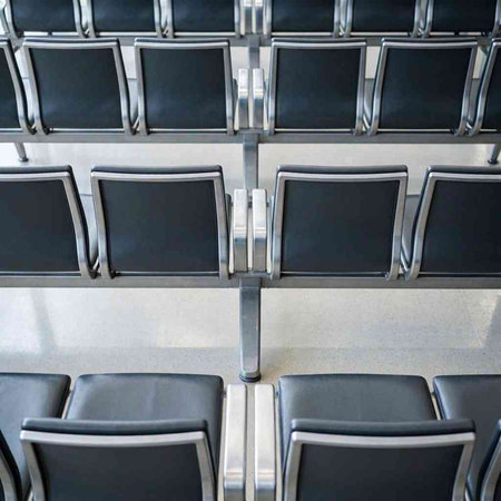 Empty seats in a modern airport. Abstract background and texture for design.