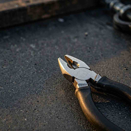 Close-up of a pliers lying on the ground in the street