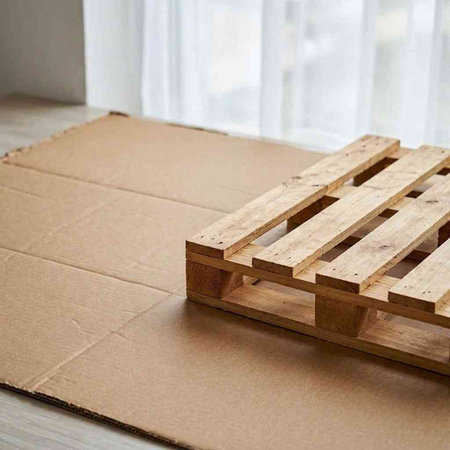 Wooden pallets on a pallet for storage of goods.