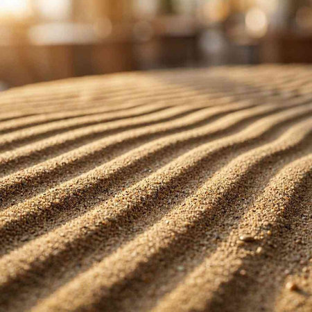 Sand on the table in a cafe. Close-up. Selective focus.