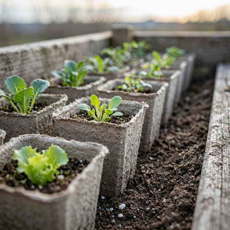 Planting vegetable seedlings in peat pots. Selective focus.