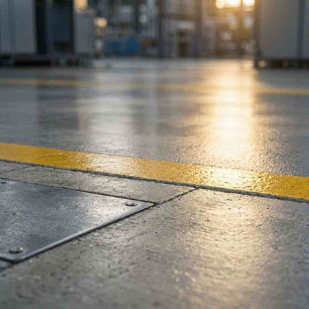 Reflection of light on the wet floor of a parking lot.