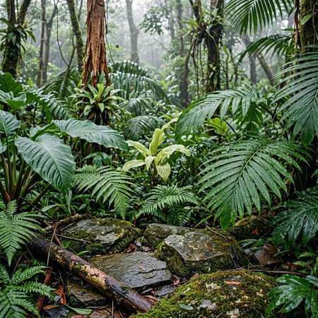 Tropical rainforest with trees and ferns in Costa Rica