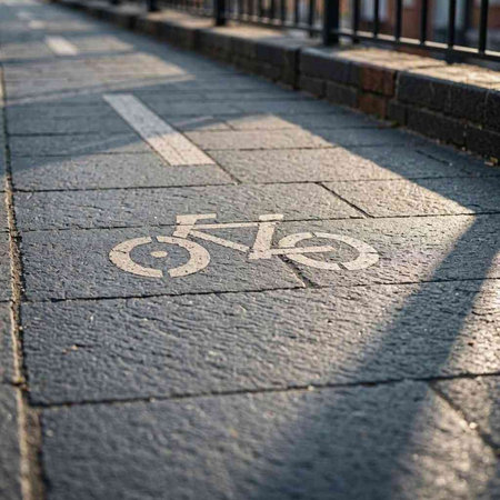 Bicycle sign on a cobblestone road in London, UK