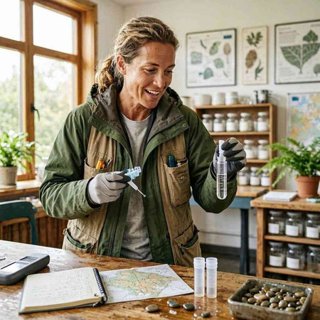 Scientist Researching Plant In Lab Researching New Scientific Discovery Concept
