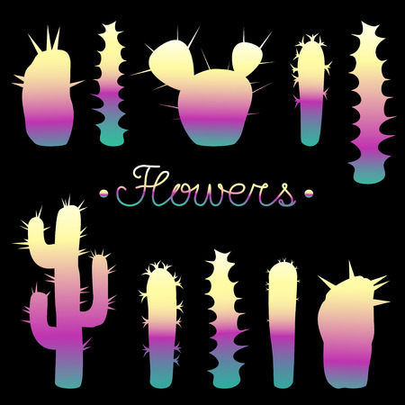 Vector illustration a group bright cacti.のイラスト素材