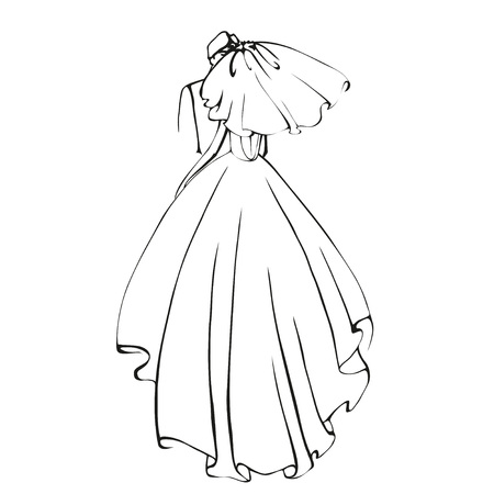 The characters of the bride and groom of the husband and wife are married. Linear vector isolated illustration.のイラスト素材