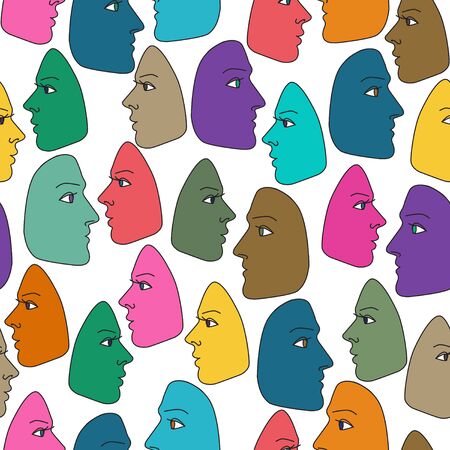 Colorful faces of men and women. Seamless vector pattern. Social concept.のイラスト素材