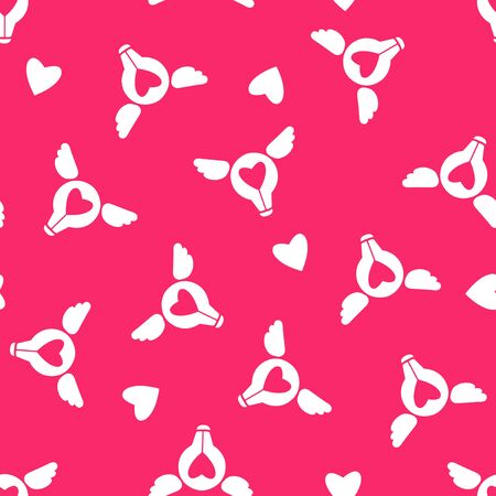 Funny hearts, glowing bulbs, wings of love on a red background. Seamless two-tone vector pattern for Valentines day.のイラスト素材