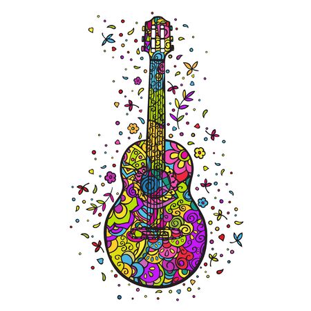 Cartoon Guitar. Color doodling .Vector illustration.のイラスト素材