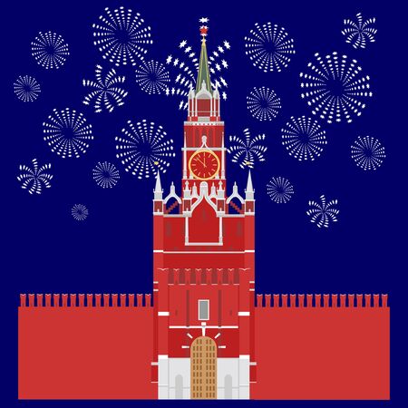 Image of the Kremlin Tower on the background of fireworks.のイラスト素材