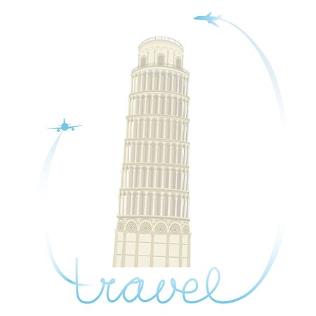 Leaning Tower of Pisa with airplanes and hand lettering. Vector illustration.のイラスト素材