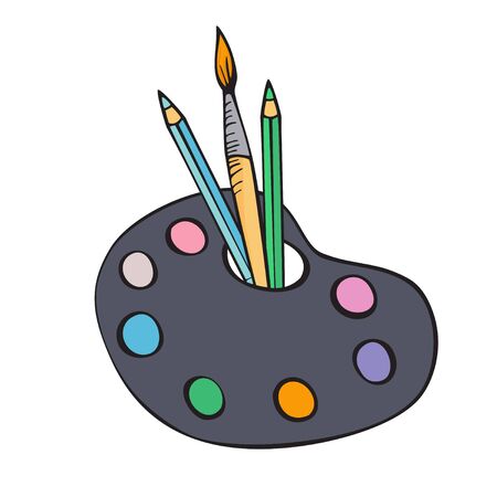 Back to school. School drawing tools. Set of isolated illustrations on white background. Color vector hand drawing.のイラスト素材