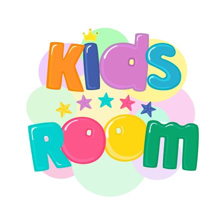Kids room. Bright banner with the inscription and five stars in cartoon style. Isolated vector illustration on white background.のイラスト素材