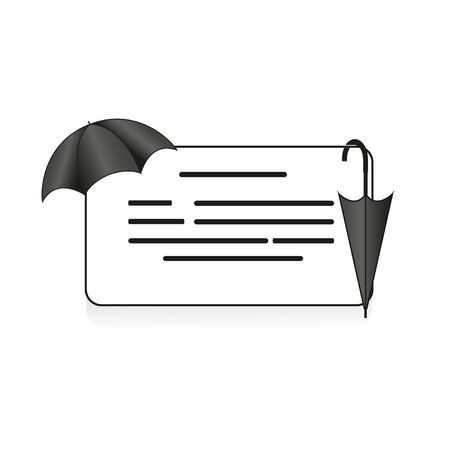 Signboard frame with umbrellas in different positions, on white background. Black and white vector illustration for design.のイラスト素材