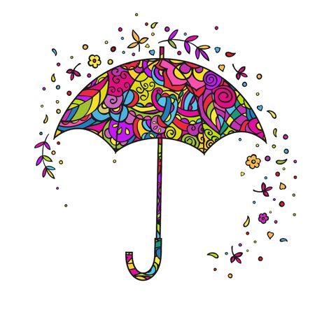 Umbrella Bright colorful doodle. Isolated vector illustration on white background.のイラスト素材