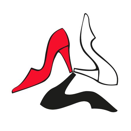 Three women's shoes with heels. Vector colorful icon isolated on white background.のイラスト素材