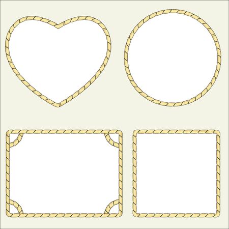 A set of four types of frames from a nautical rope, cord. Isolated vector illustration free for text.のイラスト素材