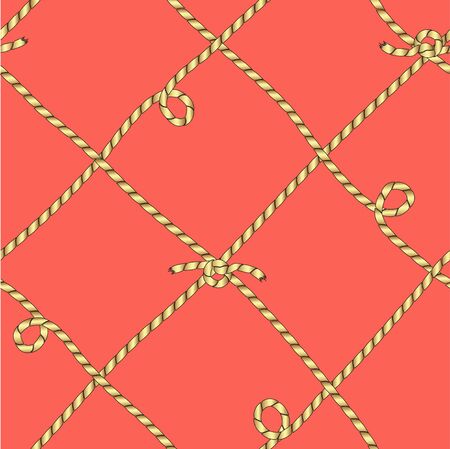 Drawing in the form of a grid from the tied golden cords. Seamless color vector.のイラスト素材