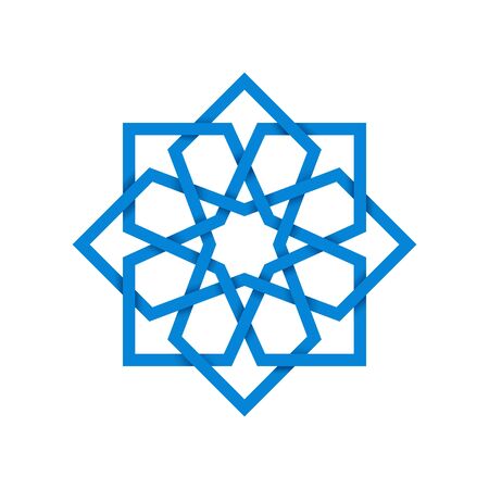Icon  in the form of an interwoven element of oriental ornament. Blue 3D vector isolated on white background.のイラスト素材