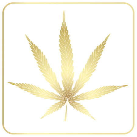 Cannabis leaf. Golden isolated icon on a white background. Silhouette isolated in a frame.のイラスト素材