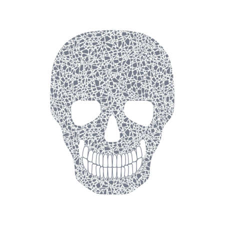 Human skull made up of shattered fragments. Vector stylized illustration isolated on white background.のイラスト素材
