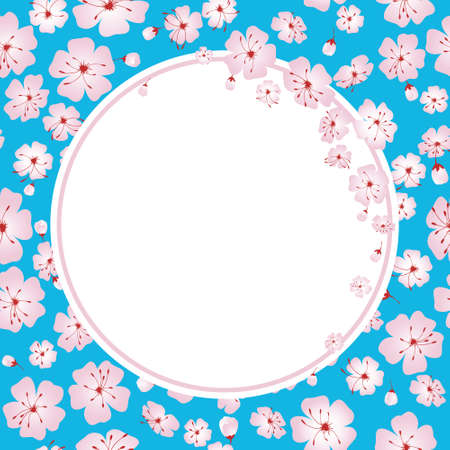 Round vector frame with sakura flowers on a seamless floral background. Free for text.のイラスト素材