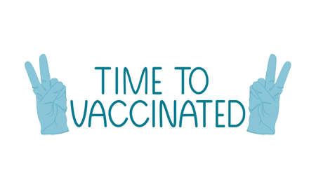 Slogan for vaccination against coronavirus. Vector cartoon illustration and handwritten text isolated on white background.のイラスト素材