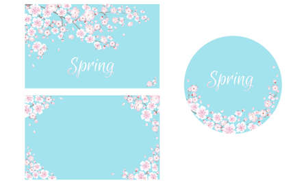Spring sakura flowers.Set of vector colorful banners, greeting and invitation cards.のイラスト素材