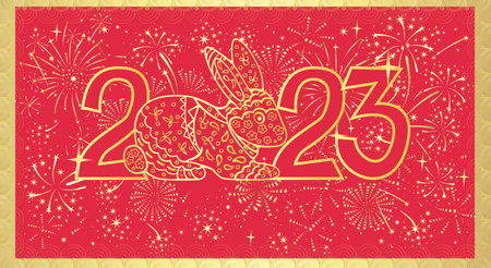 2023 Festive banner with rabbit symbol rabbit - New Year on the East Asian calendar. Vector...
