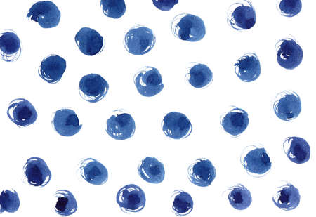 Watercolor background with blue polka dots. Abstract modern background, illustration. Template for...