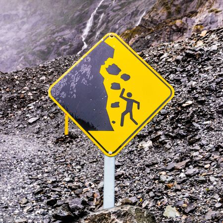 Caution Falling Rocks Signの写真素材