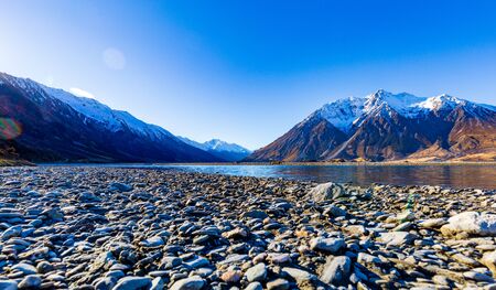 Hopkins River and a View of its Mountain Range. Just Over This Range is New Zealands West Coastの写真素材