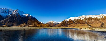 New Zealand's Hopkins River Flows Towards Lake Ohau on a Cool Spring Morning