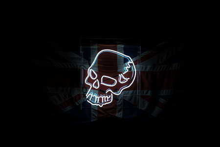 A Skull Shines Brightly Over A Union Jack Flagの写真素材