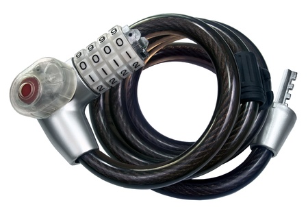 Long black bike lock isolated on white backgroundの写真素材