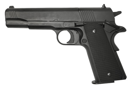 Semi-automatic pistol isolated on a white backgroundの写真素材