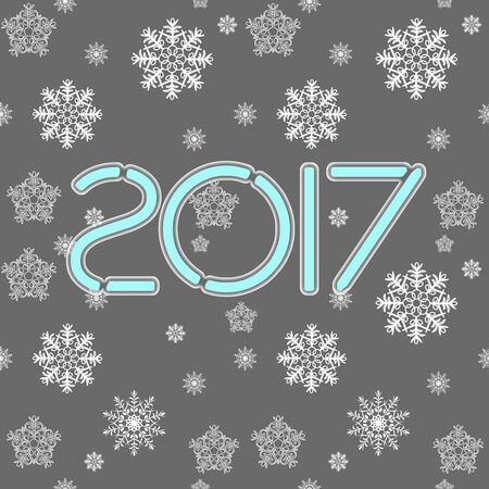 2017. Happy New Year. Seamless pattern. Snowflakes greeting card. Background for winter and christmas theme. Vector illustration. Snowing background.のイラスト素材